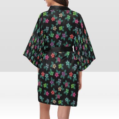 Berry Flowers Black Kimono Robe Artsadd