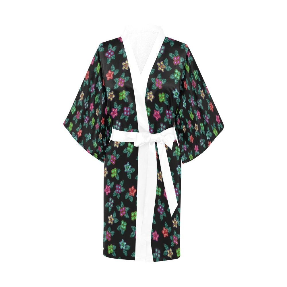 Berry Flowers Black Kimono Robe Artsadd