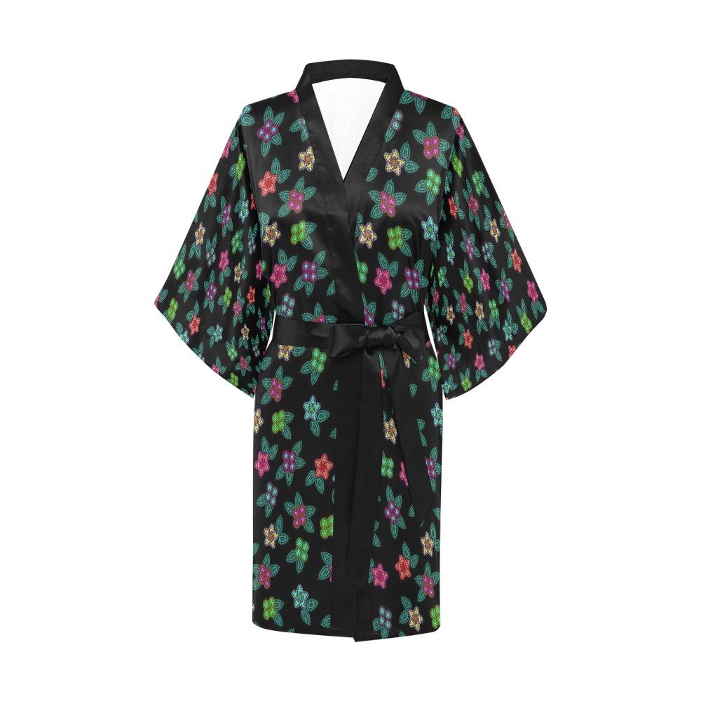 Berry Flowers Black Kimono Robe Artsadd
