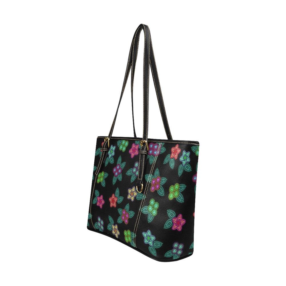 Berry Flowers Black Leather Tote Bag/Large (Model 1640) bag e-joyer