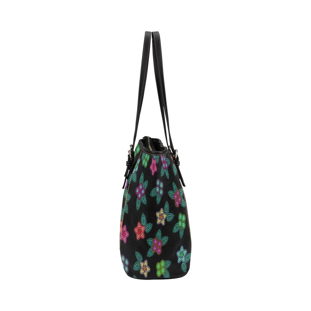 Berry Flowers Black Leather Tote Bag/Large (Model 1640) bag e-joyer 
