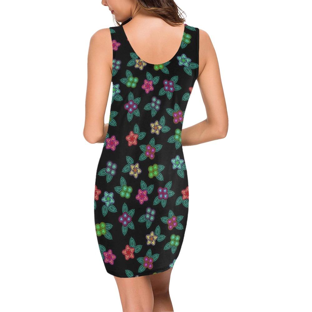 Berry Flowers Black Medea Vest Dress (Model D06) Medea Vest Dress (D06) e-joyer