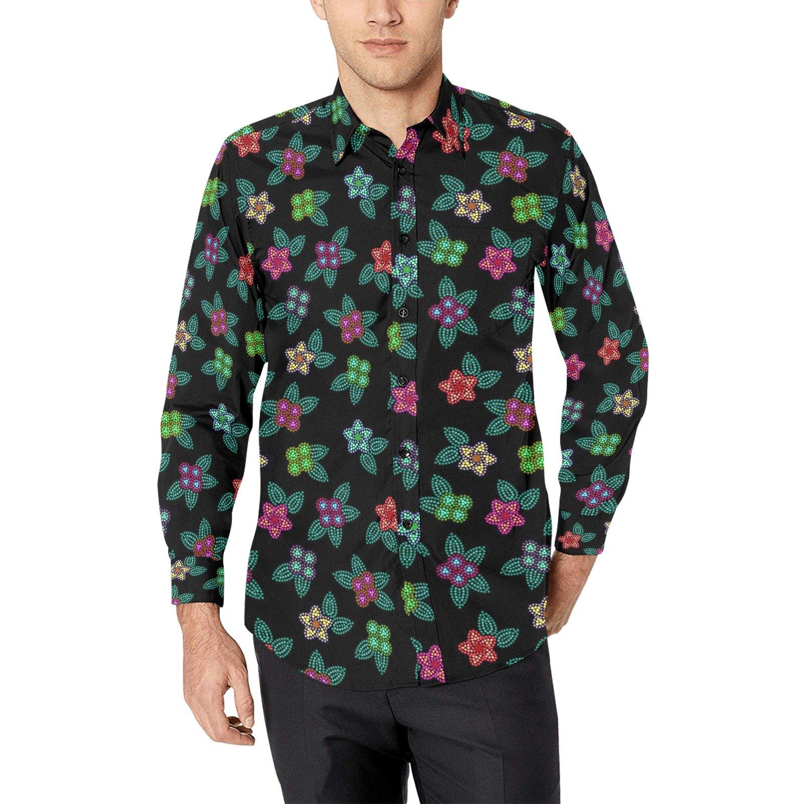 Berry Flowers Black Men's All Over Print Casual Dress Shirt (Model T61) Men's Dress Shirt (T61) e-joyer 