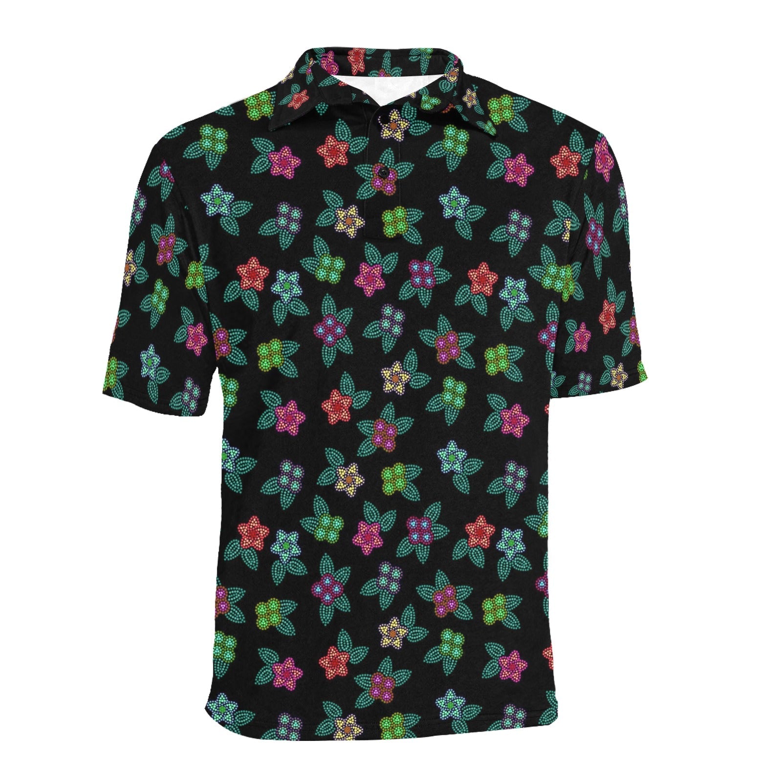 Berry Flowers Black Men's All Over Print Polo Shirt (Model T55) Men's Polo Shirt (Model T55) e-joyer