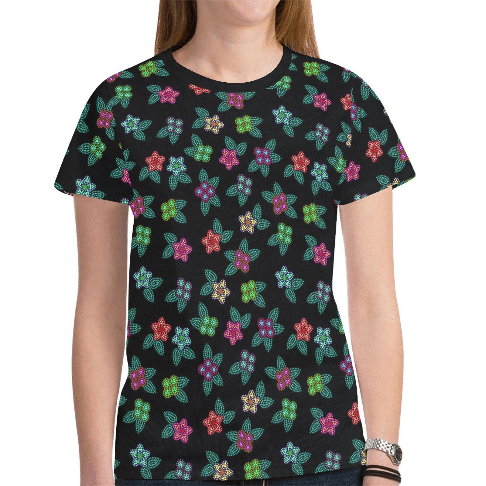 Berry Flowers Black New All Over Print T-shirt for Women (Model T45) tshirt e-joyer