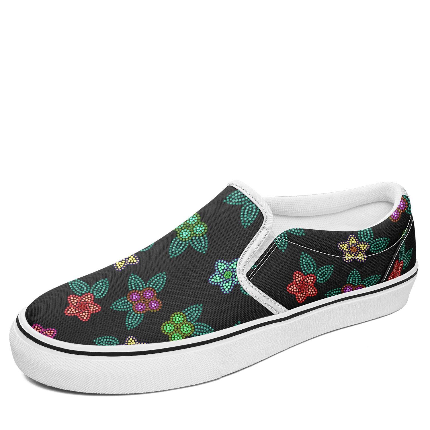 Berry Flowers Black Otoyimm Kid's Canvas Slip On Shoes otoyimm Herman