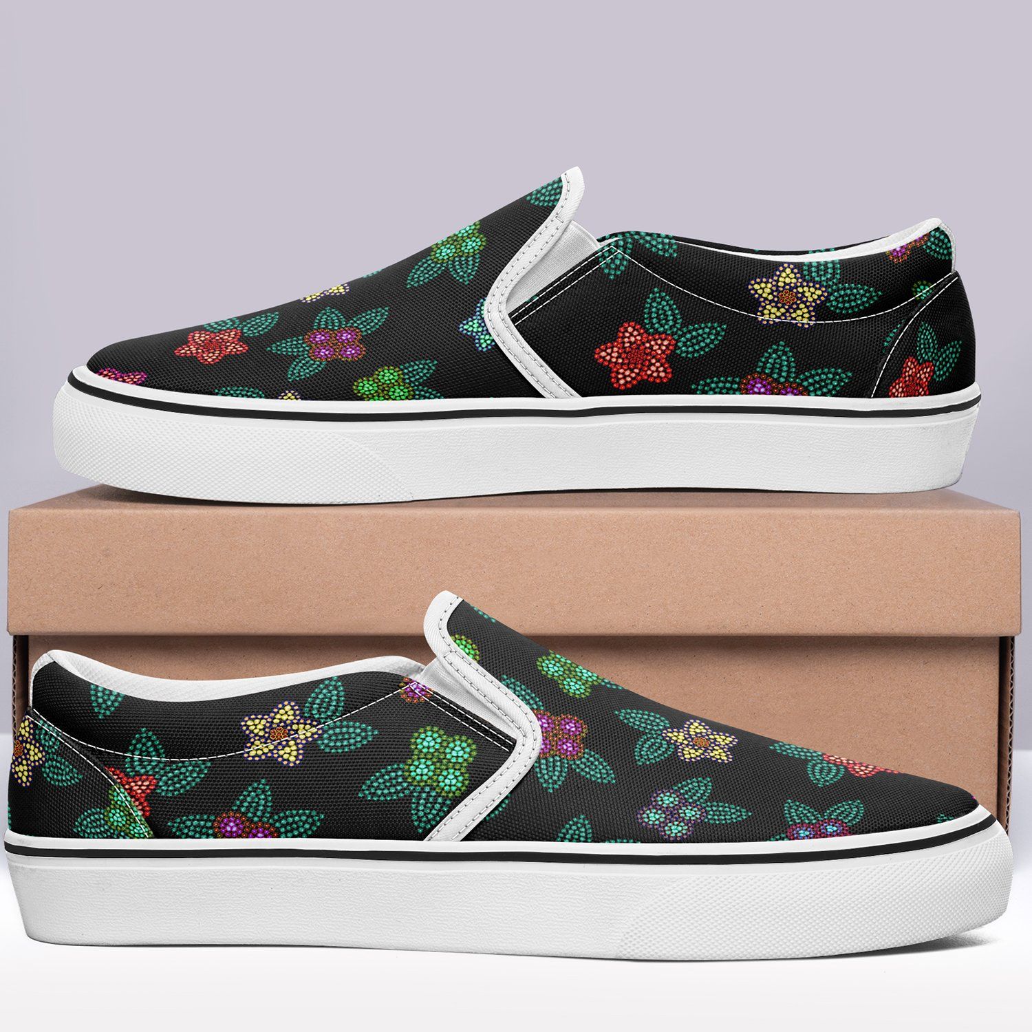 Berry Flowers Black Otoyimm Kid's Canvas Slip On Shoes otoyimm Herman