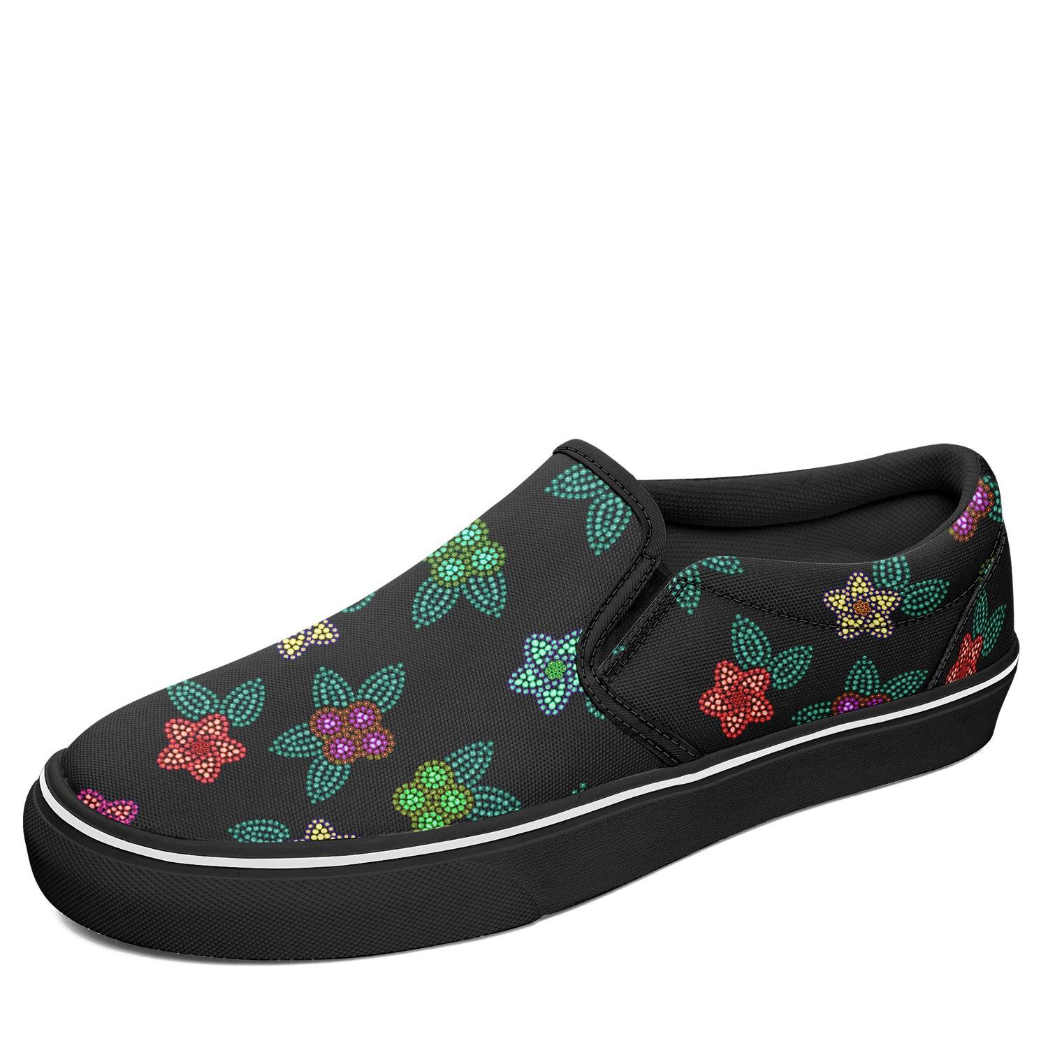 Berry Flowers Black Otoyimm Kid's Canvas Slip On Shoes otoyimm Herman