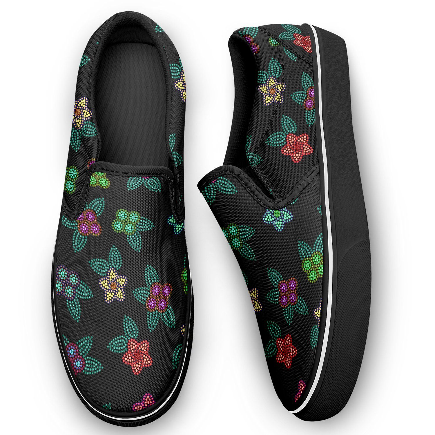 Berry Flowers Black Otoyimm Kid's Canvas Slip On Shoes otoyimm Herman