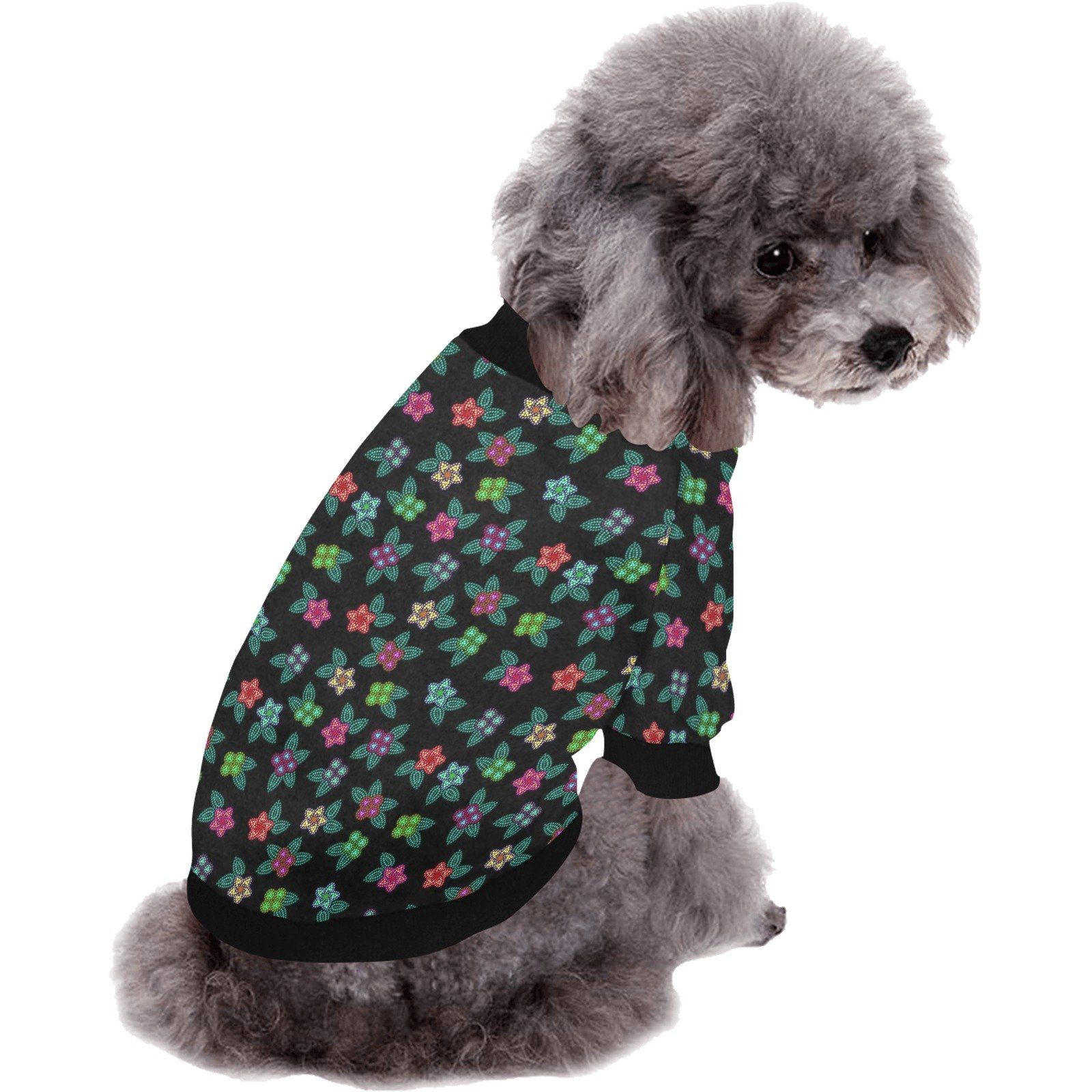 Berry Flowers Black Pet Dog Round Neck Shirt Pet Dog Round Neck Shirt e-joyer