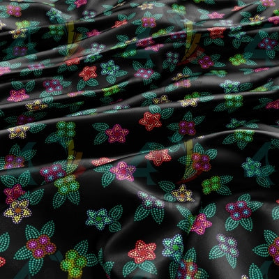 Berry Flowers Black Satin Fabric 49DzineStore