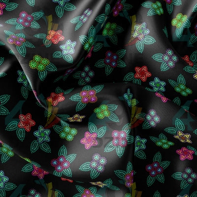 Berry Flowers Black Satin Fabric 49DzineStore