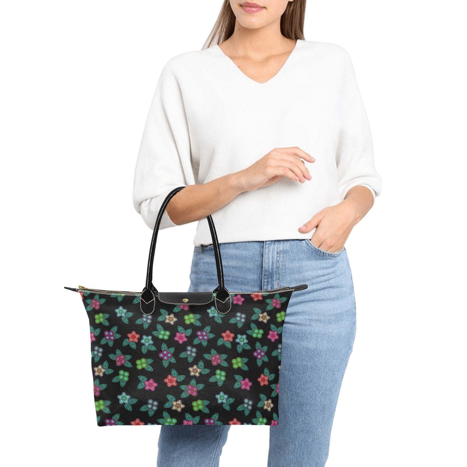 Berry Flowers Black Single-Shoulder Lady Handbag (Model 1714) bag e-joyer