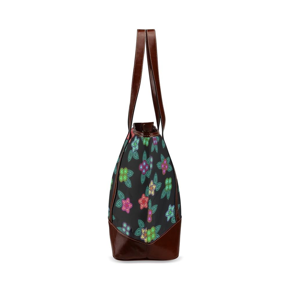 Berry Flowers Black Tote Handbag (Model 1642) handbag e-joyer