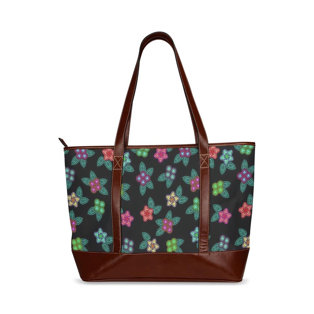 Berry Flowers Black Tote Handbag (Model 1642) handbag e-joyer