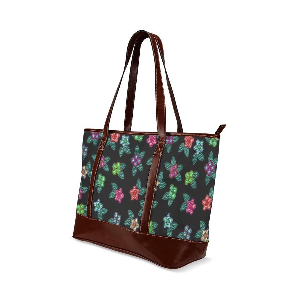 Berry Flowers Black Tote Handbag (Model 1642) handbag e-joyer