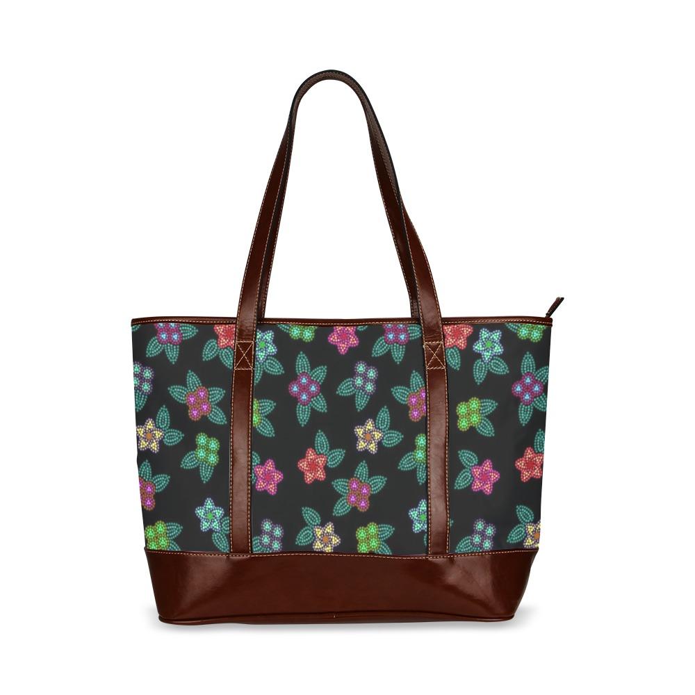 Berry Flowers Black Tote Handbag (Model 1642) handbag e-joyer