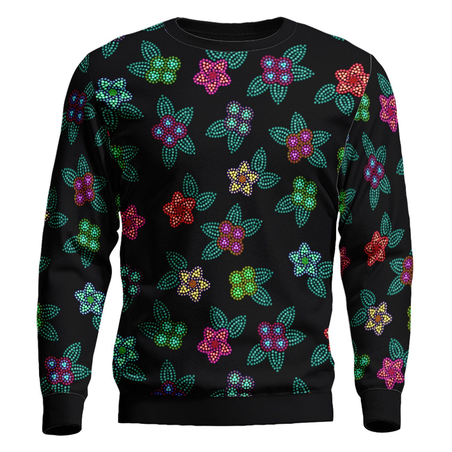 Berry Flowers Black Unisex Crewneck Long Sleeve Top 49 Dzine