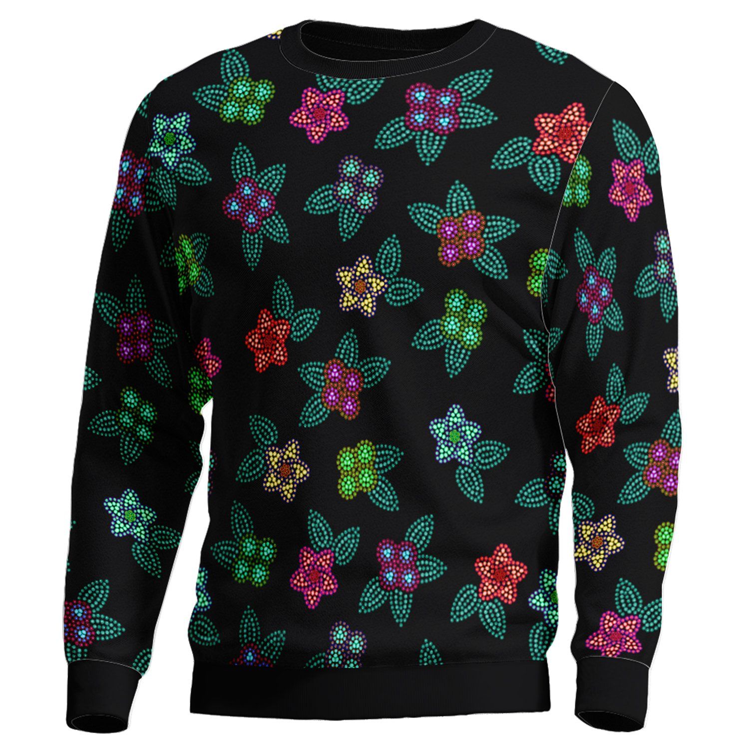 Berry Flowers Black Unisex Crewneck Long Sleeve Top 49 Dzine