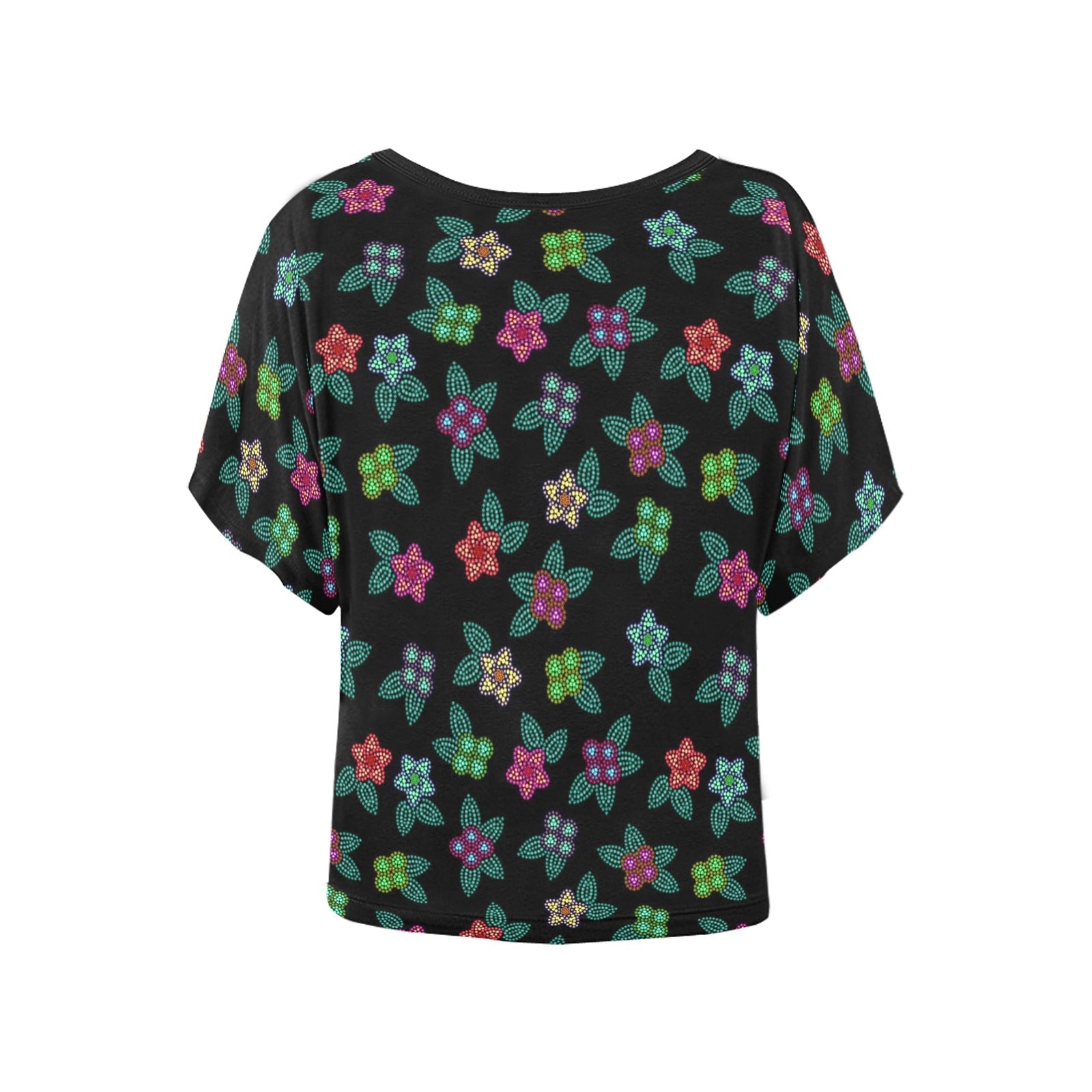 Berry Flowers Black Women's Batwing-Sleeved Blouse T shirt (Model T44) Women's Batwing-Sleeved Blouse T shirt (T44) e-joyer