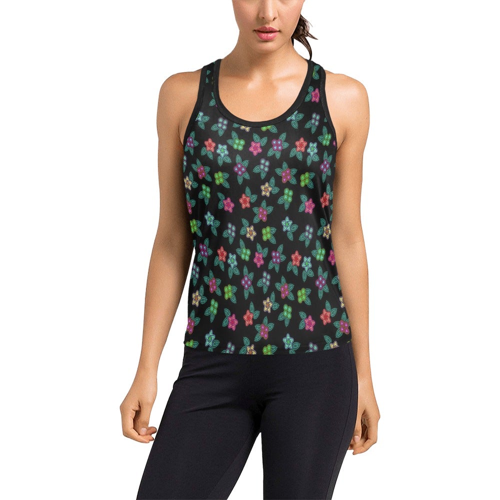 Berry Flowers Black Women's Racerback Tank Top (Model T60) Racerback Tank Top (T60) e-joyer