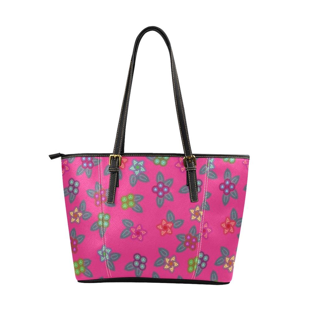 Berry Flowers Leather Tote Bag/Large (Model 1640) bag e-joyer