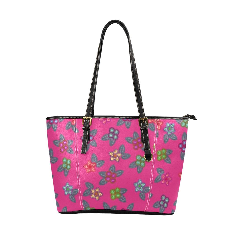Berry Flowers Leather Tote Bag/Large (Model 1640) bag e-joyer