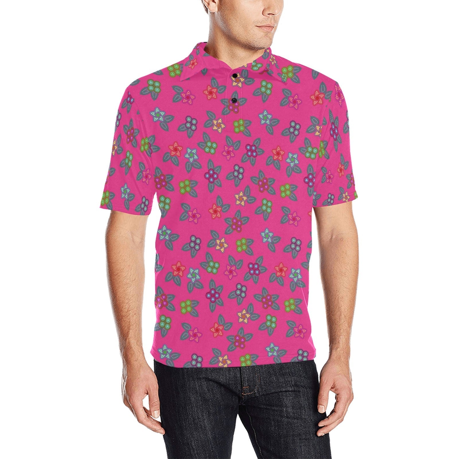 Berry Flowers Men's All Over Print Polo Shirt (Model T55) Men's Polo Shirt (Model T55) e-joyer