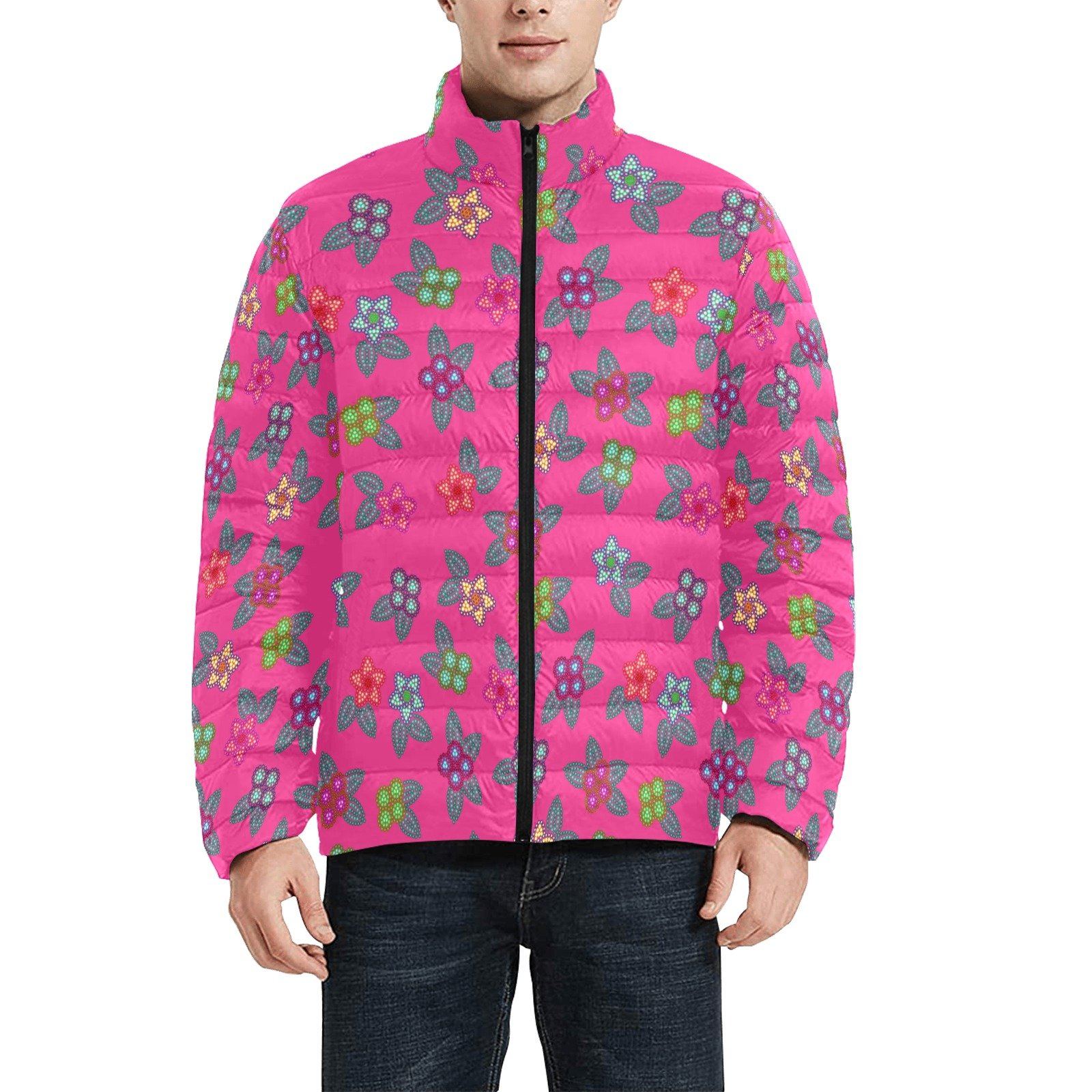 Berry Flowers Men's Stand Collar Padded Jacket (Model H41) Men's Stand Collar Padded Jacket (H41) e-joyer
