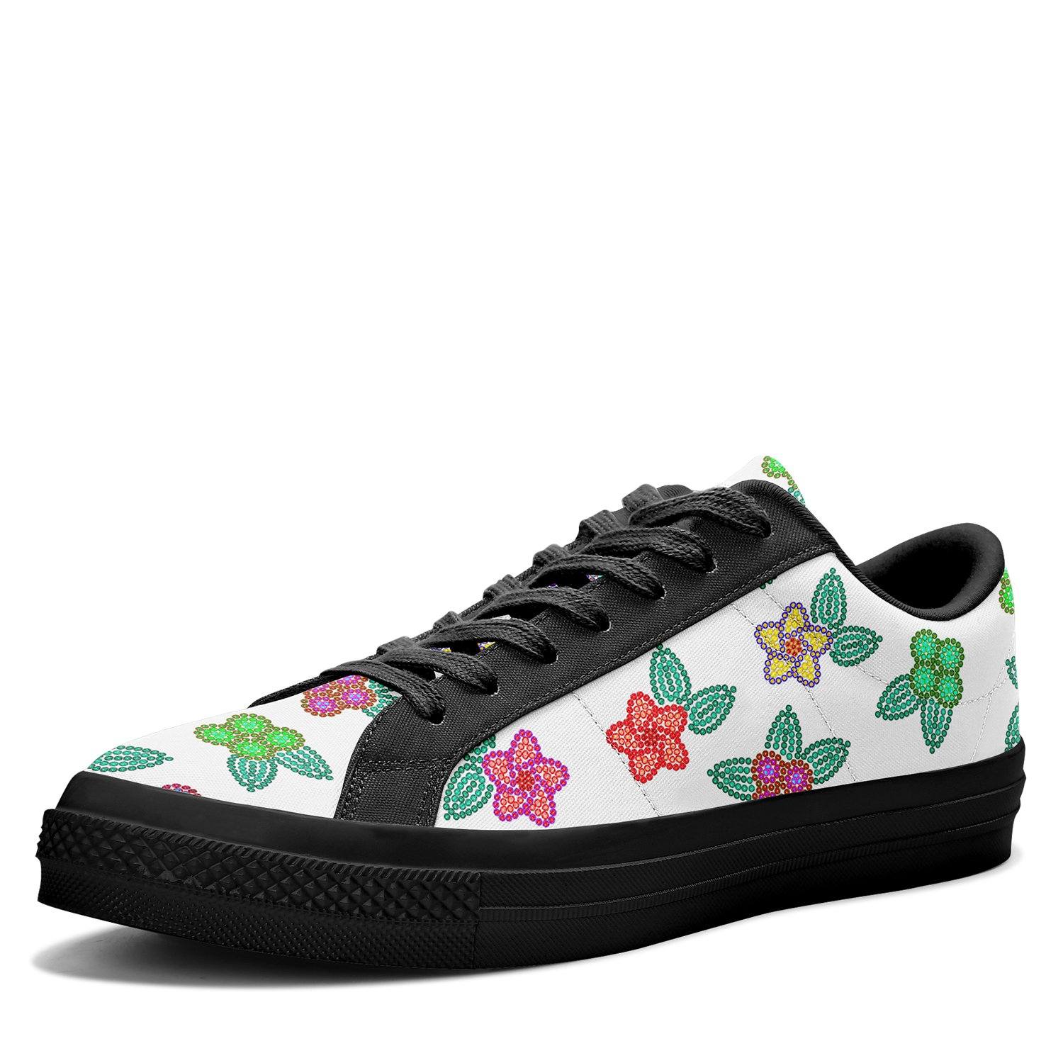 Berry Flowers White Aapisi Low Top Canvas Shoes Black Sole aapisi Herman