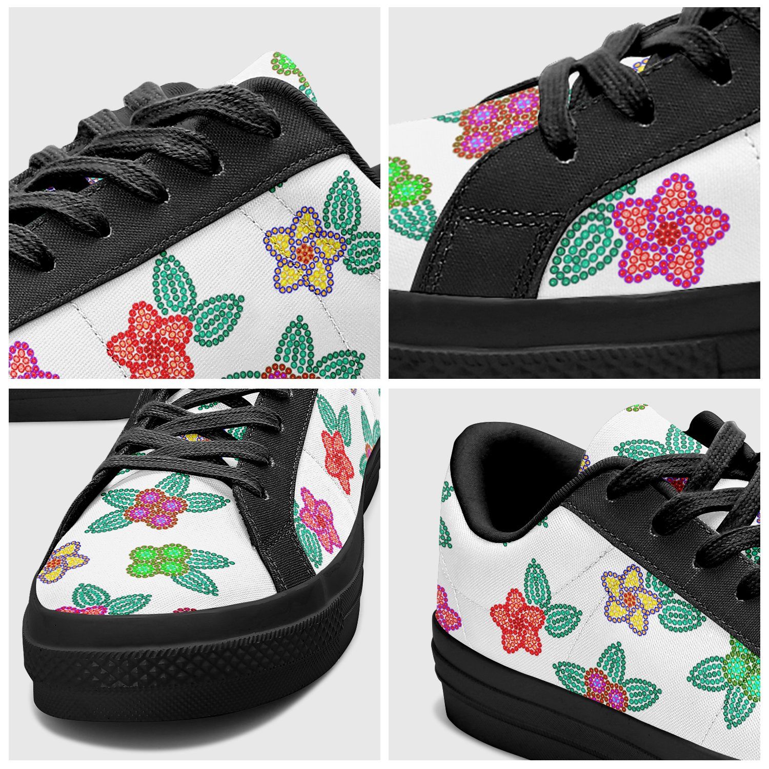Berry Flowers White Aapisi Low Top Canvas Shoes Black Sole aapisi Herman