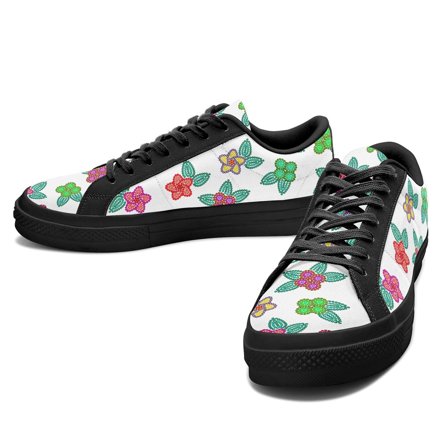 Berry Flowers White Aapisi Low Top Canvas Shoes Black Sole aapisi Herman