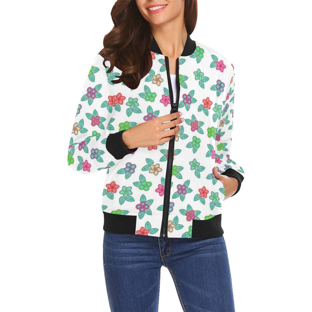 Berry Flowers White All Over Print Bomber Jacket for Women (Model H19) All Over Print Bomber Jacket for Women (H19) e-joyer