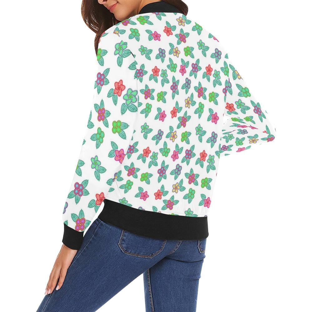 Berry Flowers White All Over Print Bomber Jacket for Women (Model H19) All Over Print Bomber Jacket for Women (H19) e-joyer