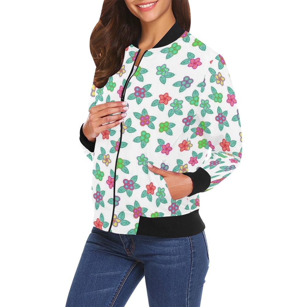 Berry Flowers White All Over Print Bomber Jacket for Women (Model H19) All Over Print Bomber Jacket for Women (H19) e-joyer