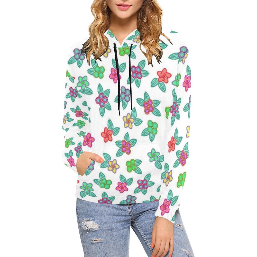 Berry Flowers White All Over Print Hoodie for Women (USA Size) (Model H13) All Over Print Hoodie for Women (H13) e-joyer