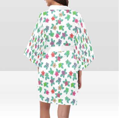 Berry Flowers White Kimono Robe Artsadd