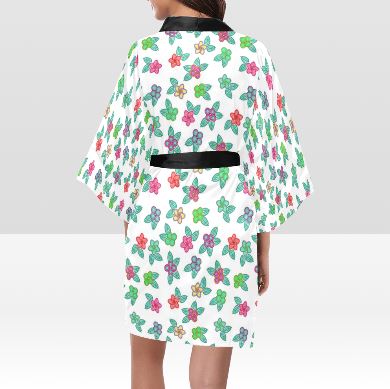 Berry Flowers White Kimono Robe Artsadd