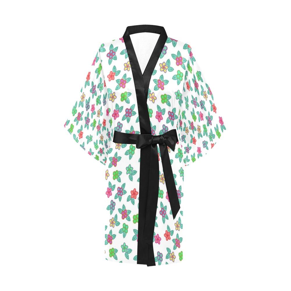 Berry Flowers White Kimono Robe Artsadd