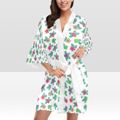 Berry Flowers White Kimono Robe Artsadd