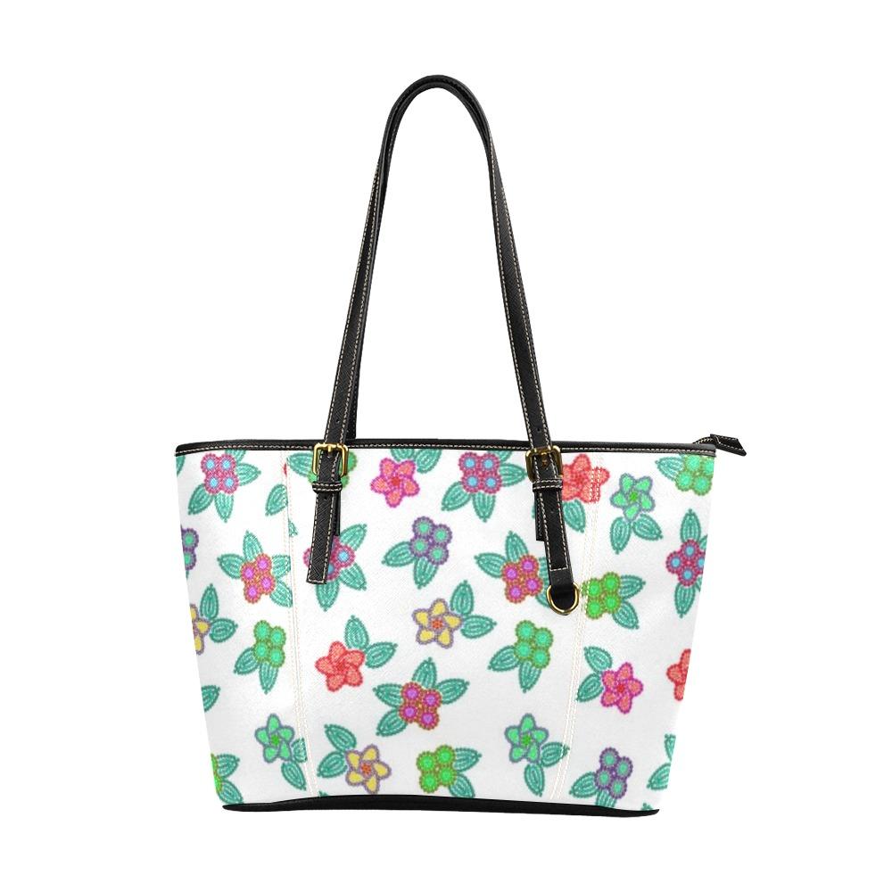 Berry Flowers White Leather Tote Bag/Large (Model 1640) bag e-joyer