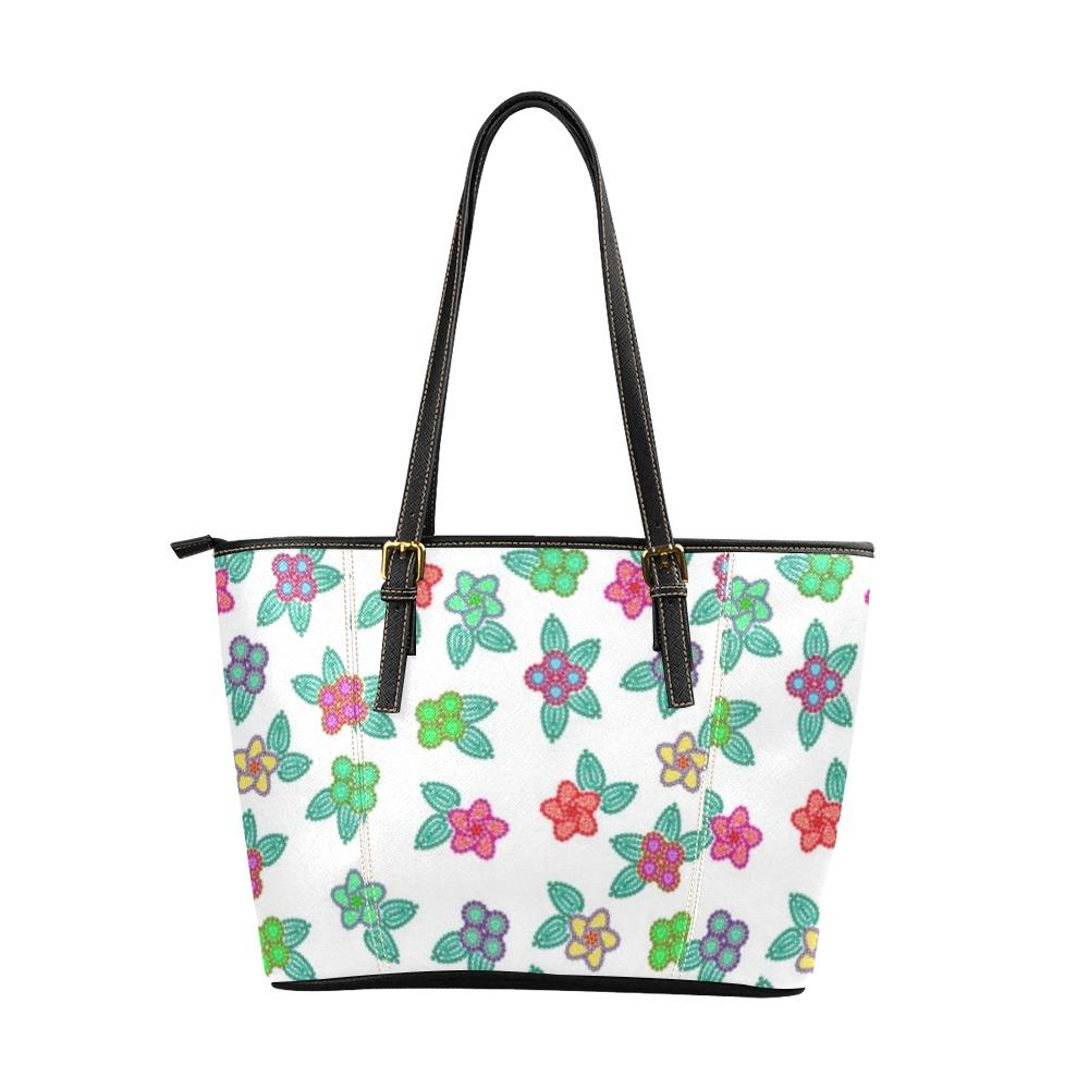 Berry Flowers White Leather Tote Bag/Large (Model 1640) bag e-joyer