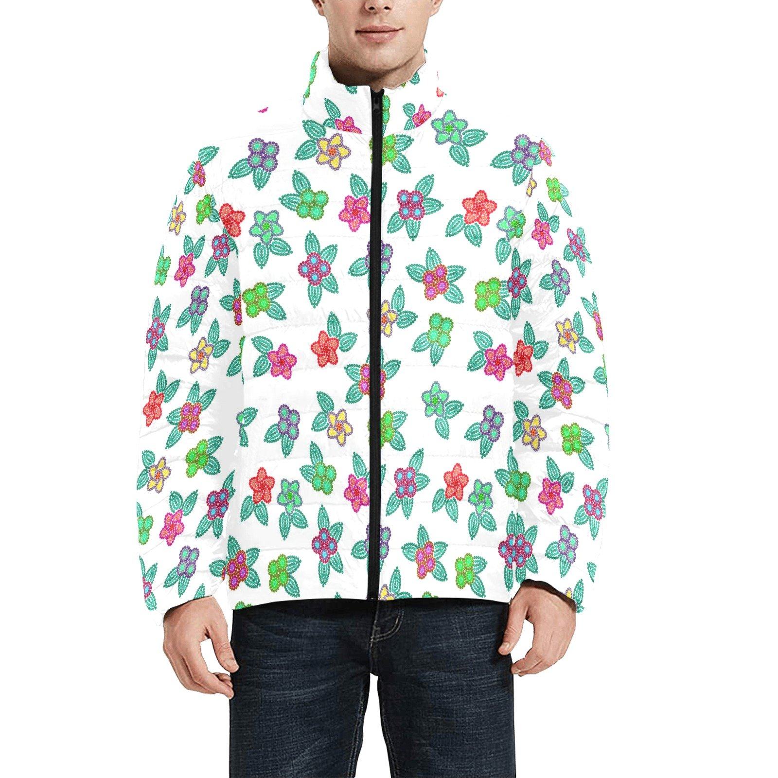 Berry Flowers White Men's Stand Collar Padded Jacket (Model H41) Men's Stand Collar Padded Jacket (H41) e-joyer