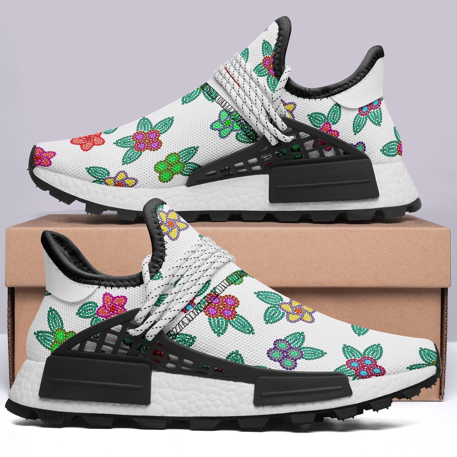 Berry Flowers White Okaki Sneakers Shoes Herman