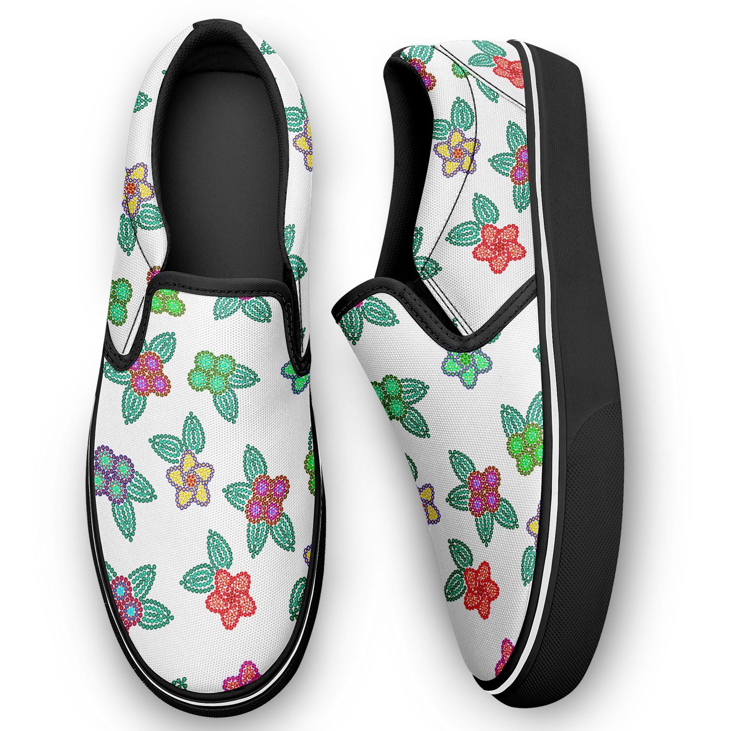 Berry Flowers White Otoyimm Kid's Canvas Slip On Shoes otoyimm Herman
