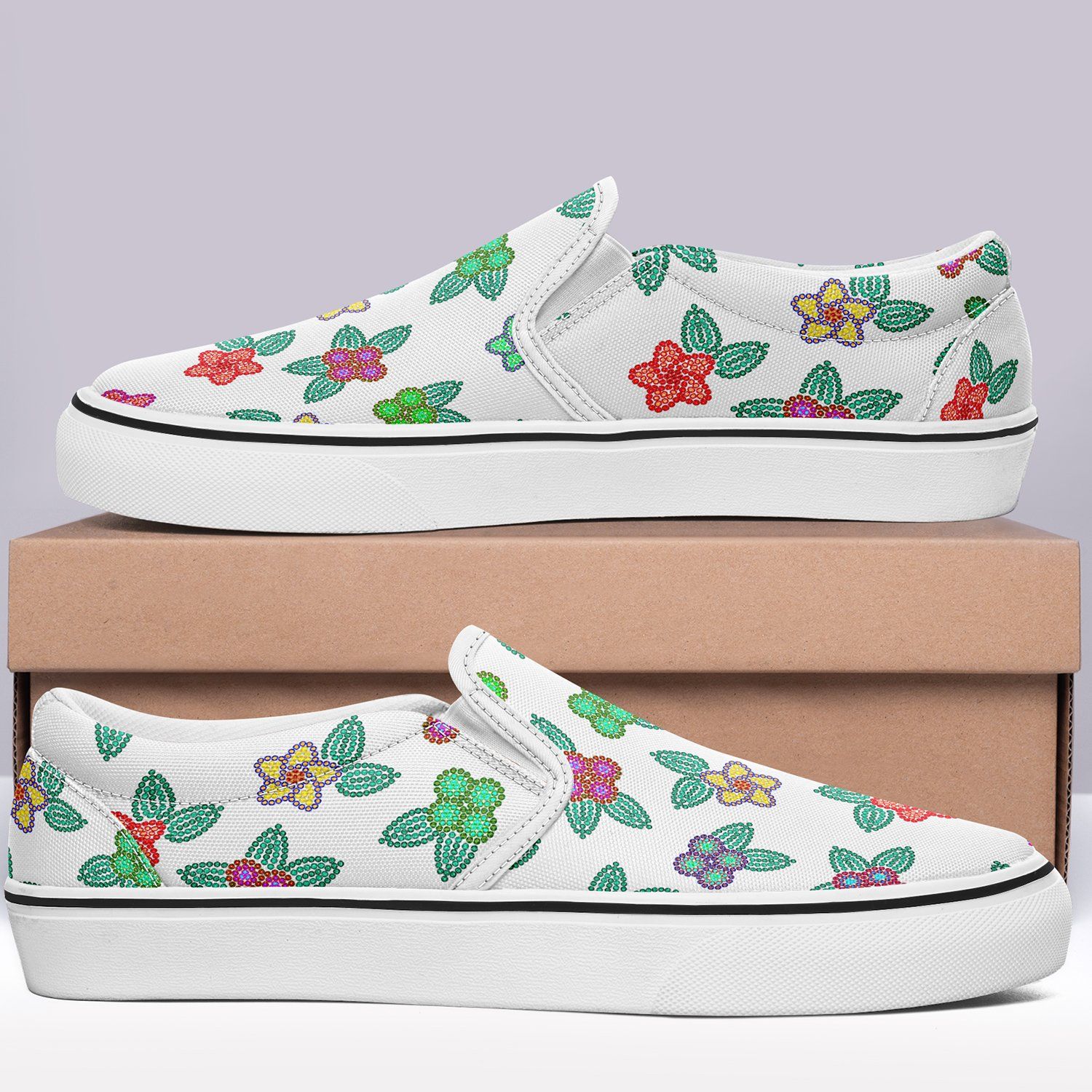 Berry Flowers White Otoyimm Kid's Canvas Slip On Shoes otoyimm Herman