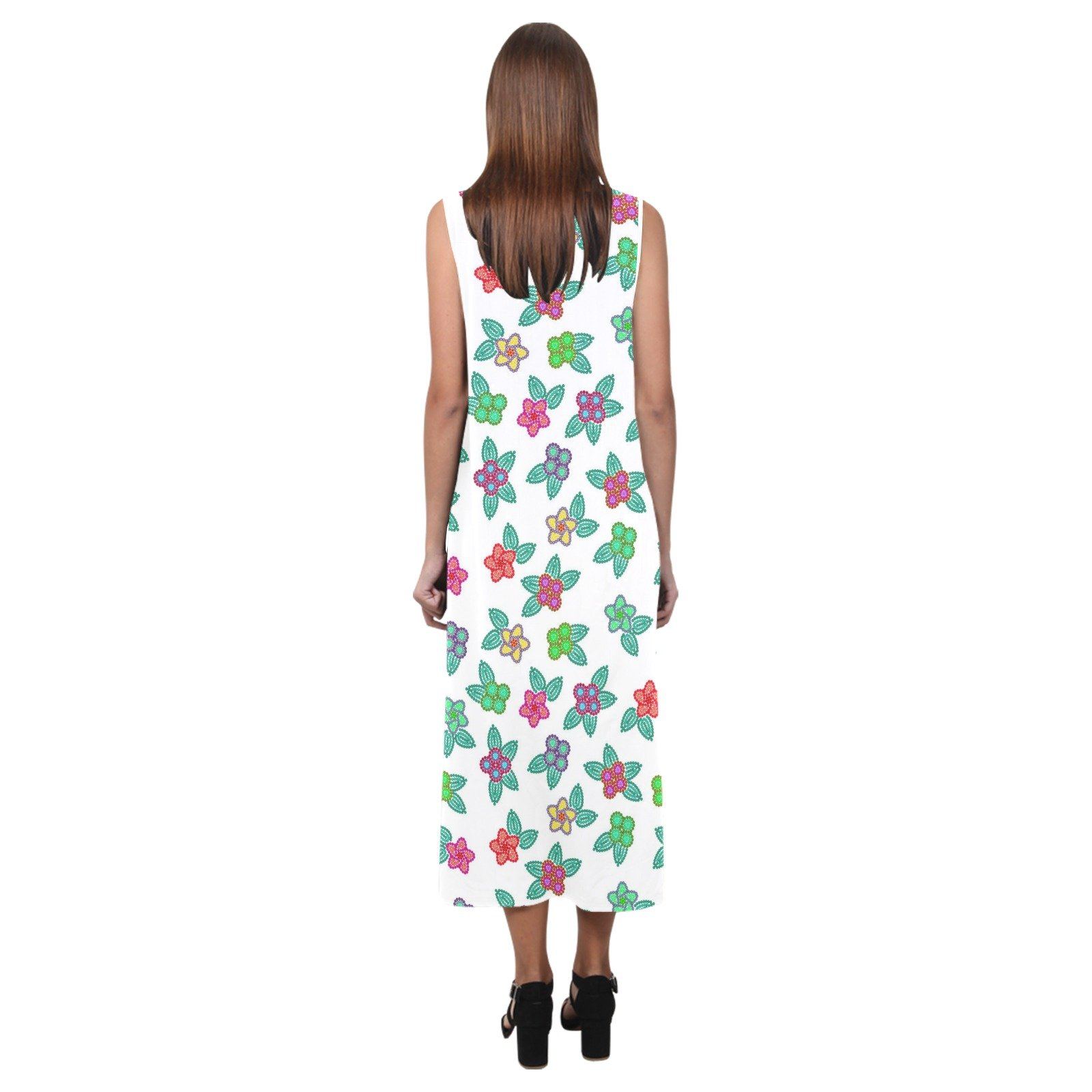 Berry Flowers White Phaedra Sleeveless Open Fork Long Dress (Model D08) dress e-joyer