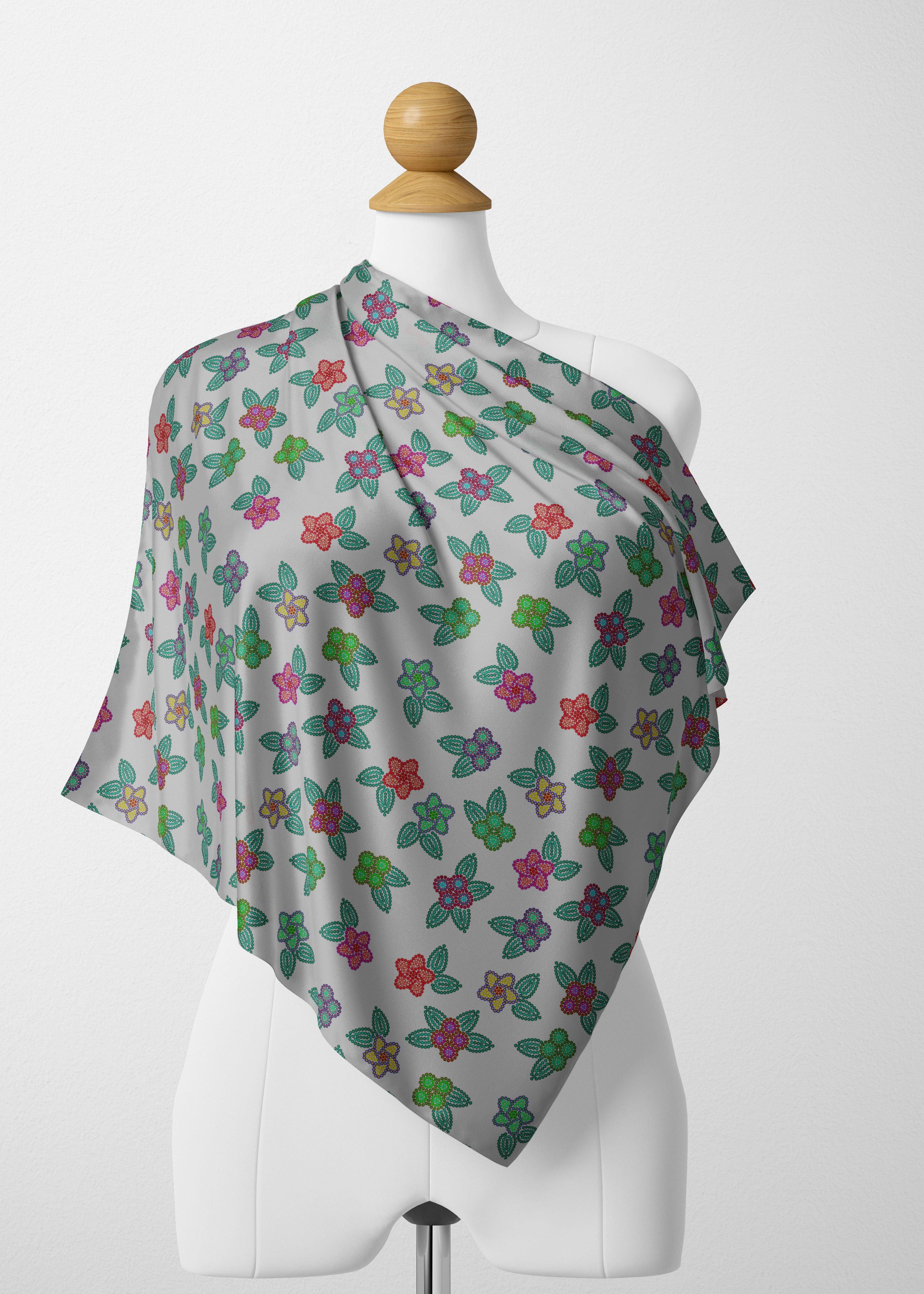 Berry Flowers White Satin Shawl Scarf 49 Dzine
