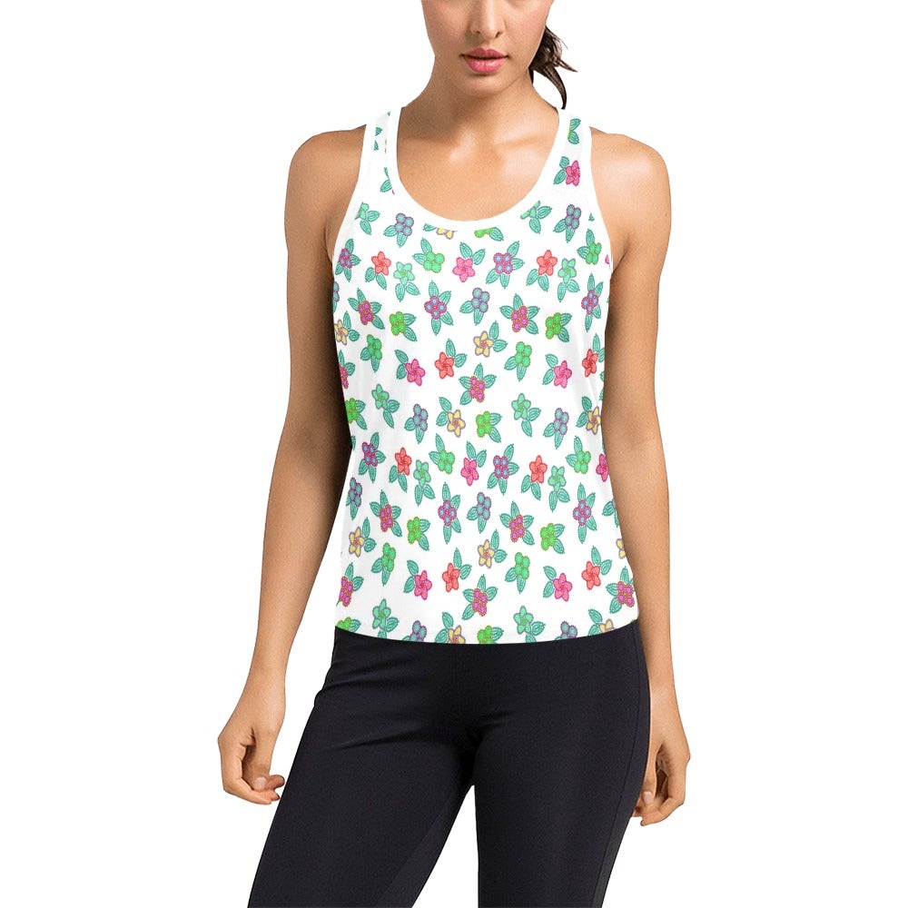 Berry Flowers White Women's Racerback Tank Top (Model T60) Racerback Tank Top (T60) e-joyer