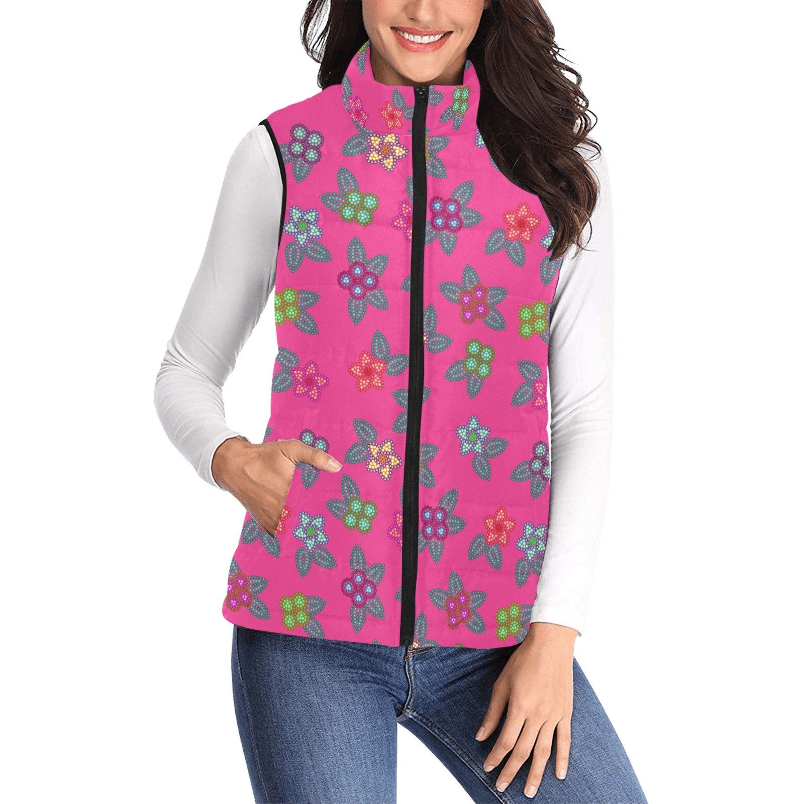Berry Flowers Women's Padded Vest Jacket (Model H44) Women's Padded Vest Jacket (H44) e-joyer
